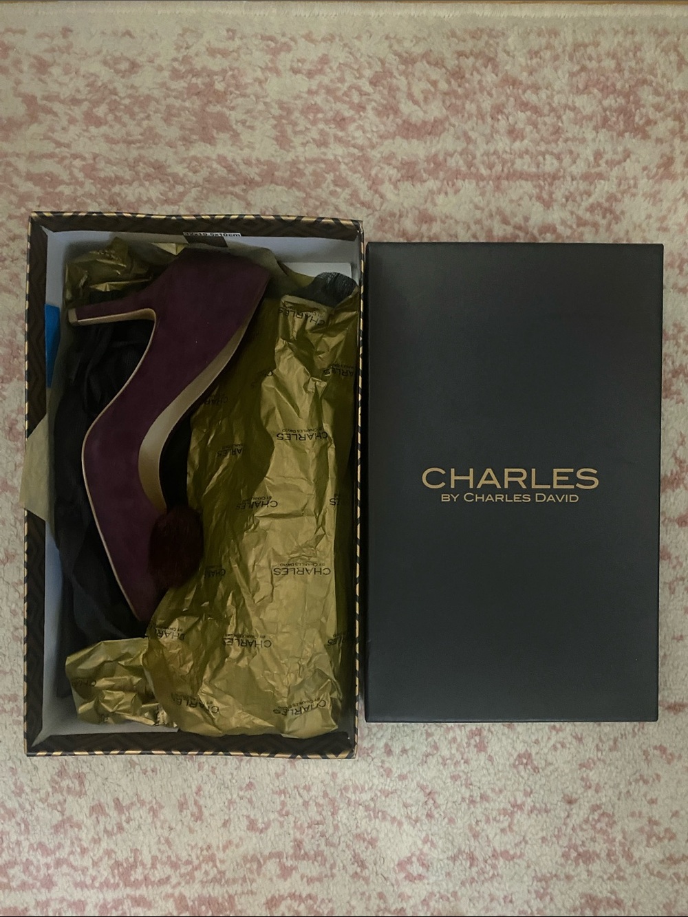 Charles by Charles David Plum Suede Pointed-Toe Pom-Pom Heels
